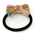 Medium Gold Plated Clear/Pink/Orange/Teal Crystal Bow Pony Tail Hair Elastic/Bobble - view 5
