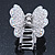 Rhodium Plated AB & Clear Crystal 'Butterfly' Hair Claw - 60mm Across - view 2