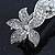 Bridal Wedding Prom Silver Tone Diamante 'Double Flower' Barrette Hair Clip Grip - 90mm Across - view 5