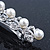 Bridal Wedding Prom Silver Tone Crystal Diamante & Simulated Pearl Barrette Hair Clip Grip - 85mm Width - view 7