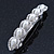 Bridal Wedding Prom Silver Tone Crystal & Teardrop Simulated Pearl Barrette Hair Clip Grip - 85mm Width - view 7