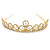Bridal/ Wedding/ Prom Gold Plated Faux Pearl, Crystal Classic Tiara - view 9