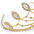 Statement Bridal/ Wedding/ Prom Gold Plated Austrian Crystal Leaf Tiara - view 6