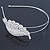 Bridal/ Wedding/ Prom Rhodium Plated White Faux Pearl, Crystal Leaf Tiara Headband - view 6
