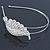Bridal/ Wedding/ Prom Rhodium Plated White Faux Pearl, Crystal Leaf Tiara Headband - view 8