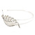 Bridal/ Wedding/ Prom Rhodium Plated White Faux Pearl, Crystal Leaf Tiara Headband - view 10