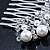 Bridal/ Wedding/ Prom/ Party Dome Shaped Rhodium Plated White Simulated Pearl Bead and Swarovski Crystal Hair Comb - 65mm - view 3