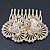Bridal/ Wedding/ Prom/ Party Gold Plated Clear Swarovski Sculptured Double Flower Crystal Hair Comb - 65mm - view 1