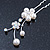 Bridal/ Wedding/ Prom/ Party Set Of 3 Rhodium Plated Simulated Pearl, Crystal Flower Hair Pins - view 3