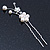 Bridal/ Wedding/ Prom/ Party Set Of 3 Rhodium Plated Simulated Pearl, Crystal Flower Hair Pins - view 4