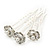 Bridal/ Wedding/ Prom/ Party Set Of 3 Rhodium Plated Crystal Simulated Pearl Rose Flower Hair Pins - view 7
