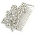 Statement Bridal/ Wedding/ Prom/ Party Rhodium Plated Clear Swarovski Sculptured Floral Crystal Side Hair Comb - 12cm Width - view 10