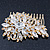 Bridal/ Wedding/ Prom/ Party Gold Plated Clear Swarovski Sculptured Leaf Crystal Hair Comb - 85mm