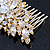 Bridal/ Wedding/ Prom/ Party Gold Plated Clear Swarovski Sculptured Leaf Crystal Hair Comb - 85mm - view 6
