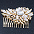Bridal/ Wedding/ Prom/ Party Gold Plated Clear Swarovski Sculptured Leaf Crystal Hair Comb - 85mm - view 2