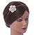 Bridal/ Wedding/ Prom Rhodium Plated White Faux Pearl, Crystal Flower Tiara Headband - view 2