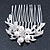 Bridal/ Wedding/ Prom/ Party Rhodium Plated Clear Austrian Crystal, Simulated Glass Pearl Double Flower Hair Comb - 50mm