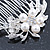 Bridal/ Wedding/ Prom/ Party Rhodium Plated Clear Austrian Crystal, Simulated Glass Pearl Double Flower Hair Comb - 50mm - view 5