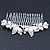 Bridal/ Wedding/ Prom/ Party Rhodium Plated Clear Crystal Simulated Pearl Double Butterfly Hair Comb - 95mm - view 6