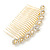 Bridal/ Wedding/ Prom/ Party Gold Plated Clear Crystal, Light Cream Faux Pearl Hair Comb - 95mm - view 3