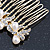 Bridal/ Wedding/ Prom/ Party Gold Plated Clear Austrian Crystal, Light Cream Simulated Pearl Bow Hair Comb - 90mm - view 6