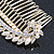 Bridal/ Wedding/ Prom/ Party Gold Plated Clear Crystal, Simulated Pearl Leaf Hair Comb - 95mm - view 4