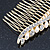Bridal/ Wedding/ Prom/ Party Gold Plated Clear Crystal, Simulated Pearl Leaf Hair Comb - 95mm - view 5