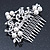 Bridal/ Wedding/ Prom/ Party Rhodium Plated Clear Crystal, White Simulated Glass Pearl Asymmetrical Hair Comb - 95mm - view 8