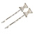 2 Bridal/ Prom Crystal, Simulated Pearl 'Bow' Hair Grips/ Slides In Rhodium Plating - 55mm Across - view 2