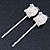 2 Teen Simulated Pearl, Crystal 'Kitty' Hair Grips/ Slides In Rhodium Plating - 55mm Across