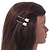 2 Teen Simulated Pearl, Crystal 'Kitty' Hair Grips/ Slides In Rhodium Plating - 55mm Across - view 3
