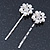 2 Bridal/ Prom Crystal, Simulated Pearl 'Flower' Hair Grips/ Slides In Rhodium Plating - 55mm Across - view 9