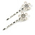 2 Bridal/ Prom Crystal, Simulated Pearl 'Open Rose' Hair Grips/ Slides In Rhodium Plating - 60mm Across - view 2