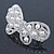 Bridal Wedding Prom Silver Tone Simulated Pearl Diamante 'Asymmetrical Butterfly' Barrette Hair Clip Grip - 65mm Across - view 9