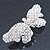 Bridal Wedding Prom Silver Tone Simulated Pearl Diamante 'Butterfly' Barrette Hair Clip Grip - 75mm Across - view 9