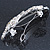 Bridal Wedding Prom Silver Tone Simulated Pearl Diamante 'Butterfly' Barrette Hair Clip Grip - 75mm Across - view 6
