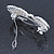 Bridal Wedding Prom Silver Tone Simulated Pearl Diamante 'Classic Bow' Barrette Hair Clip Grip - 65mm Across - view 6