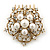 Bridal/ Wedding/ Prom/ Party Antique Gold Tone Austrian Clear Crystal, Glass Pearl 'Open Flower' Hair Comb - 55mm