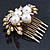 Bridal/ Wedding/ Prom/ Party Antique Gold Tone Clear Crystal, Simulated Pearl Cluster Hair Comb - 60mm - view 5