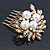 Bridal/ Wedding/ Prom/ Party Antique Gold Tone Clear Crystal, Simulated Pearl Cluster Hair Comb - 60mm - view 8