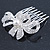 Bridal/ Wedding/ Prom/ Party Rhodium Plated Clear Austrian Crystal, Simulated Glass Pearl 'Bow' Hair Comb - 60mm - view 5