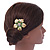 Gold Plated Pale Yellow/ Green Enamel AB Crystal 'Flower' Hair Comb - 55mm - view 2