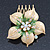 Gold Plated Pale Yellow/ Green Enamel AB Crystal 'Flower' Hair Comb - 55mm - view 4