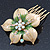 Gold Plated Pale Yellow/ Green Enamel AB Crystal 'Flower' Hair Comb - 55mm - view 5