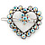 Vintage Inspired AB Crystal 'Open Heart' Hair Slide In Antique Silver Metal - 40mm Across