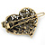 Vintage Inspired Light Topaz Coloured and AB Crystal 'Heart' Hair Slide In Antique Gold Metal - 35mm Across - view 5