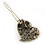 Vintage Inspired Clear and AB Crystal 'Heart' Hair Slide In Antique Gold Metal - 35mm Across - view 4