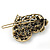 Vintage Inspired Clear and AB Crystal 'Heart' Hair Slide In Antique Gold Metal - 35mm Across - view 5