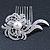 Bridal/ Wedding/ Prom/ Party Rhodium Plated Clear Swarovski Crystal, Glass Pearl Asymmetrical Leaf Hair Comb - 75mm - view 5