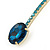 1Pcs Long Teal Blue Oval Glass Stone Hair Grip/ Slide In Gold Plating - 85mm Across - view 3